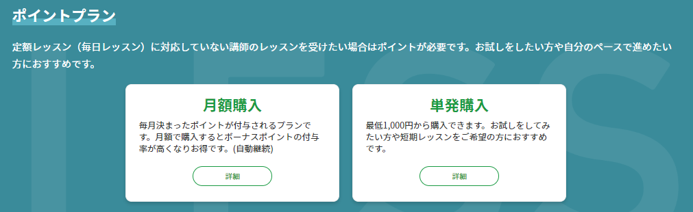 CCレッスンのポイントプラン