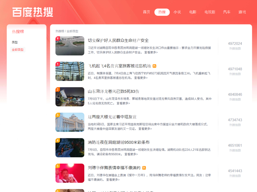 百度の热搜総合ランキング