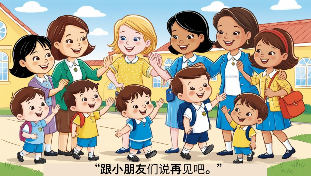 “跟小朋友们说再见吧。”